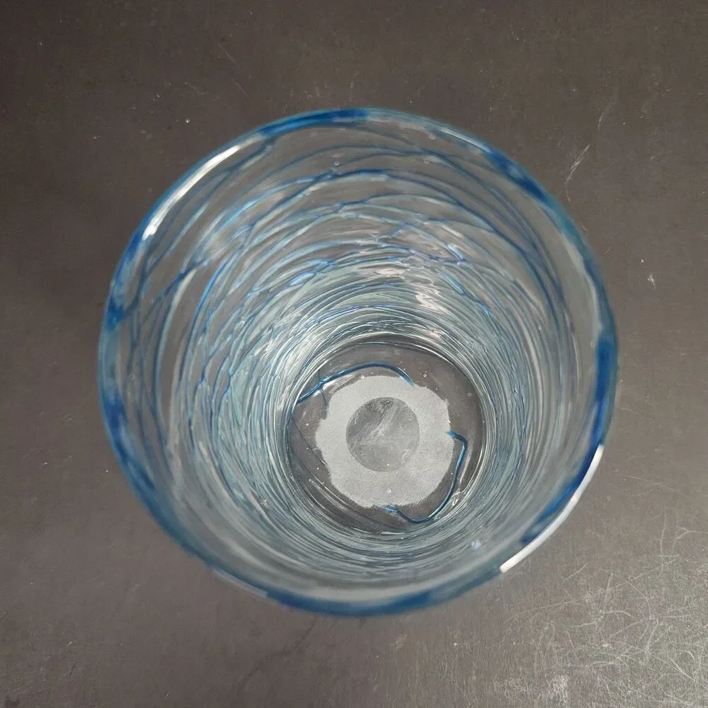Handmade Mexican Style Glass Vase Clear with Blue Swirls 7.75